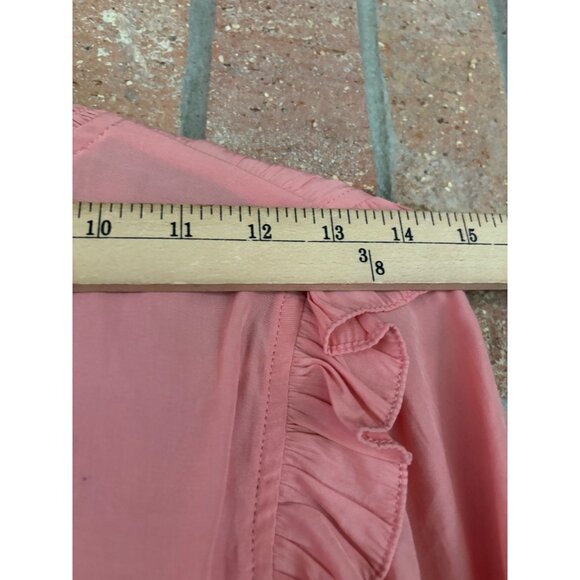 Anthropologie Peach Button-Up Blouse With Ruffle Trim & 3/4 Sleeves Lightweight - Picture 6 of 13